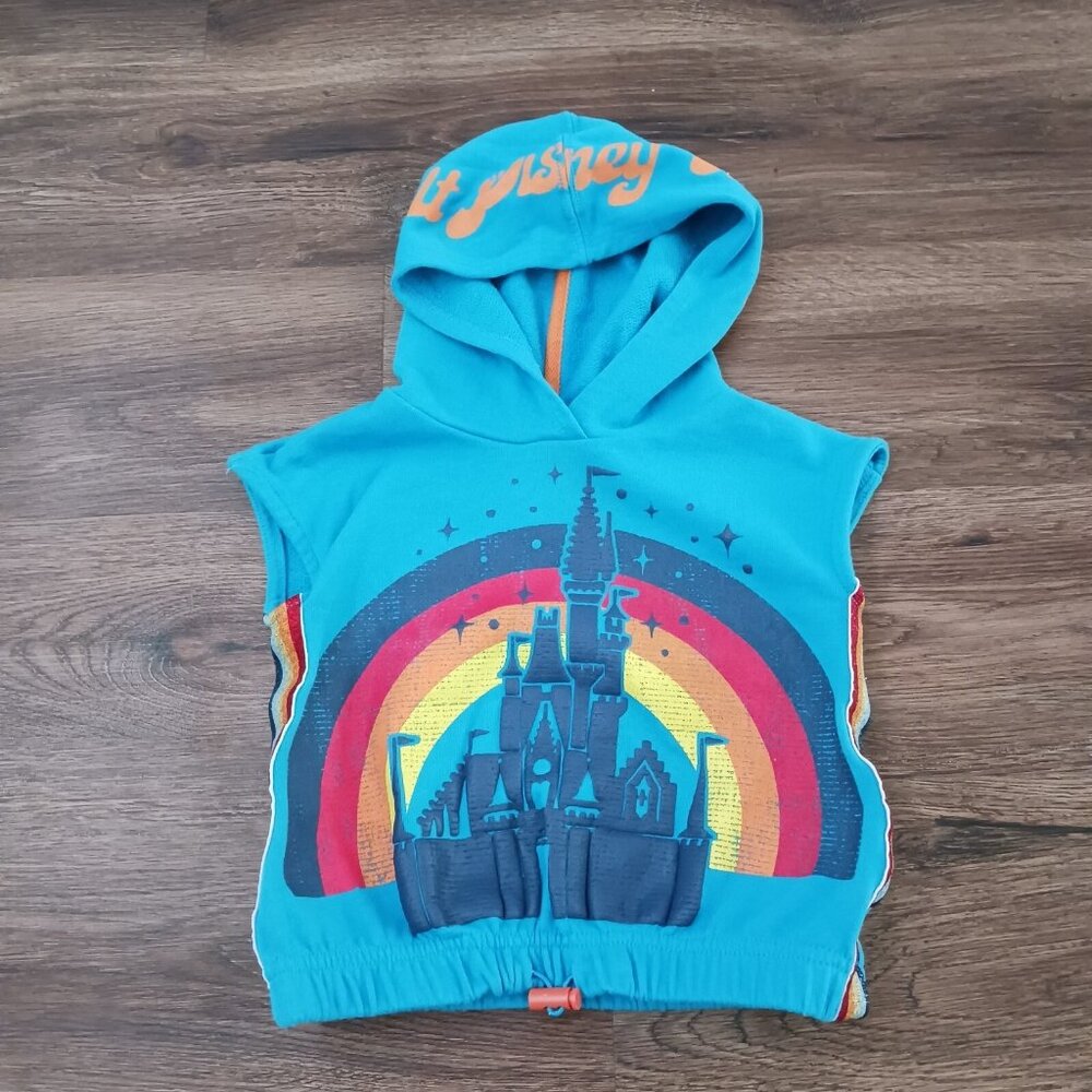 Disney Parks Shirt Hoodie Sleeveless‎ Castle Rainbow Retro Youth XXS Walt Disney